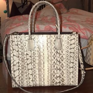 michael kors mercer snakeskin tote